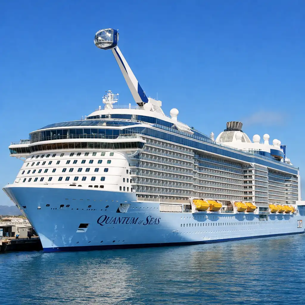 Quantum of the Seas docked at a sunny port